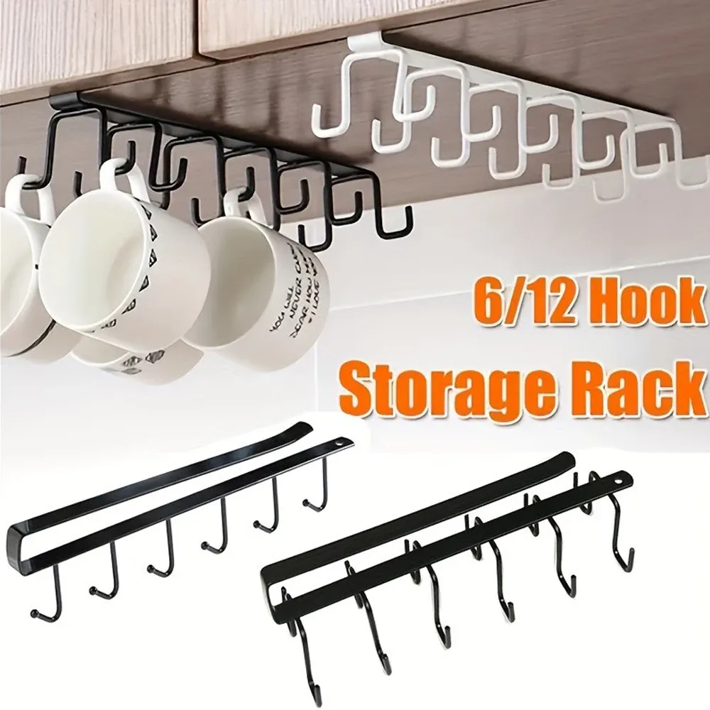 Crochet porte-tasses pour armoire, lot de 1 : organisateur suspendu à 6 ou 12 crochets, multifonctionnel, gain de place - Image 1