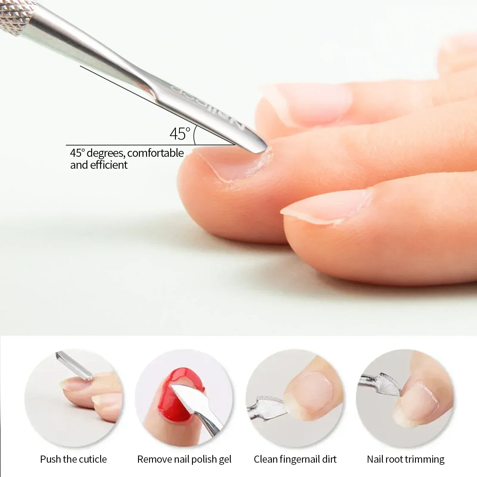 Kit de manucure professionnel Nailpop en acier inoxydable : coupe-ongles, ciseaux, pince à cuticules, pousse-cuticules et outil de soin des ongles 4