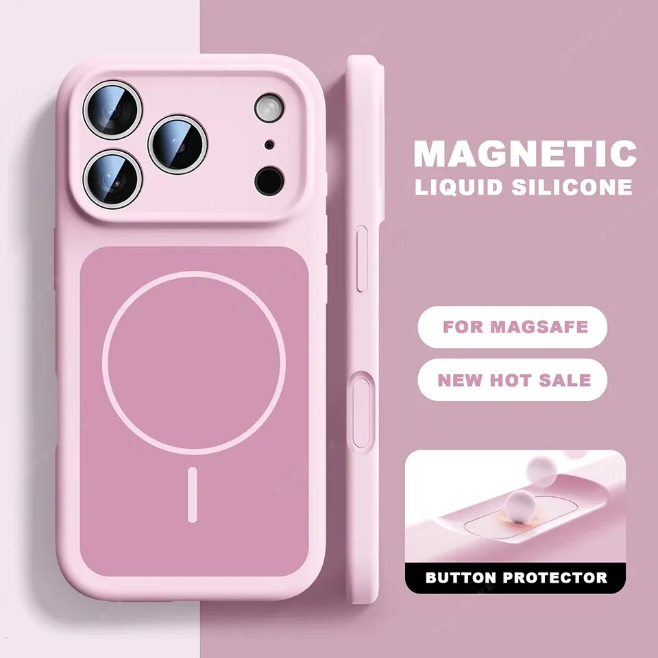 Coque magnétique en silicone liquide compatible MagSafe pour iPhone 13, 14, 15, 16 et 17 (dont iPhone 17 Air)