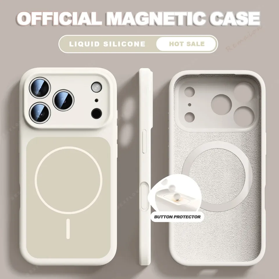 Coque magnétique en silicone liquide compatible MagSafe pour iPhone 13, 14, 15, 16 et 17 (dont iPhone 17 Air) 13