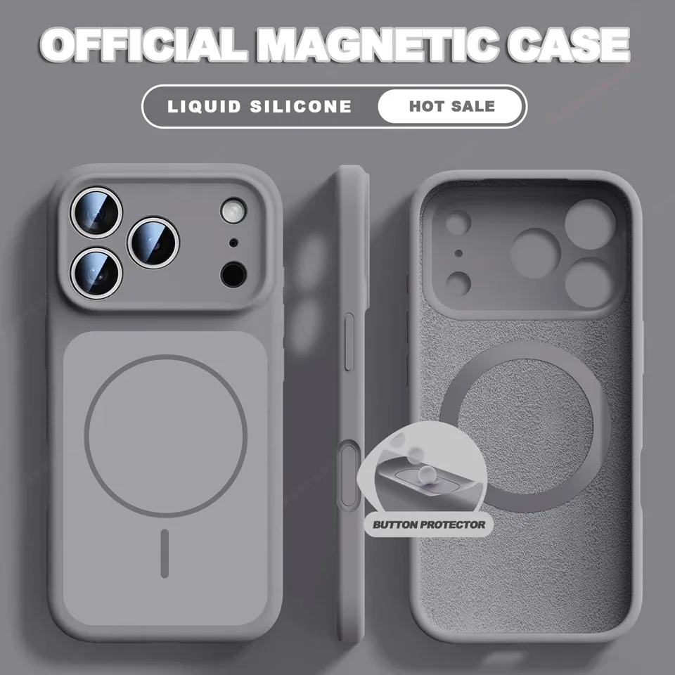 Coque magnétique en silicone liquide compatible MagSafe pour iPhone 13, 14, 15, 16 et 17 (dont iPhone 17 Air) 14