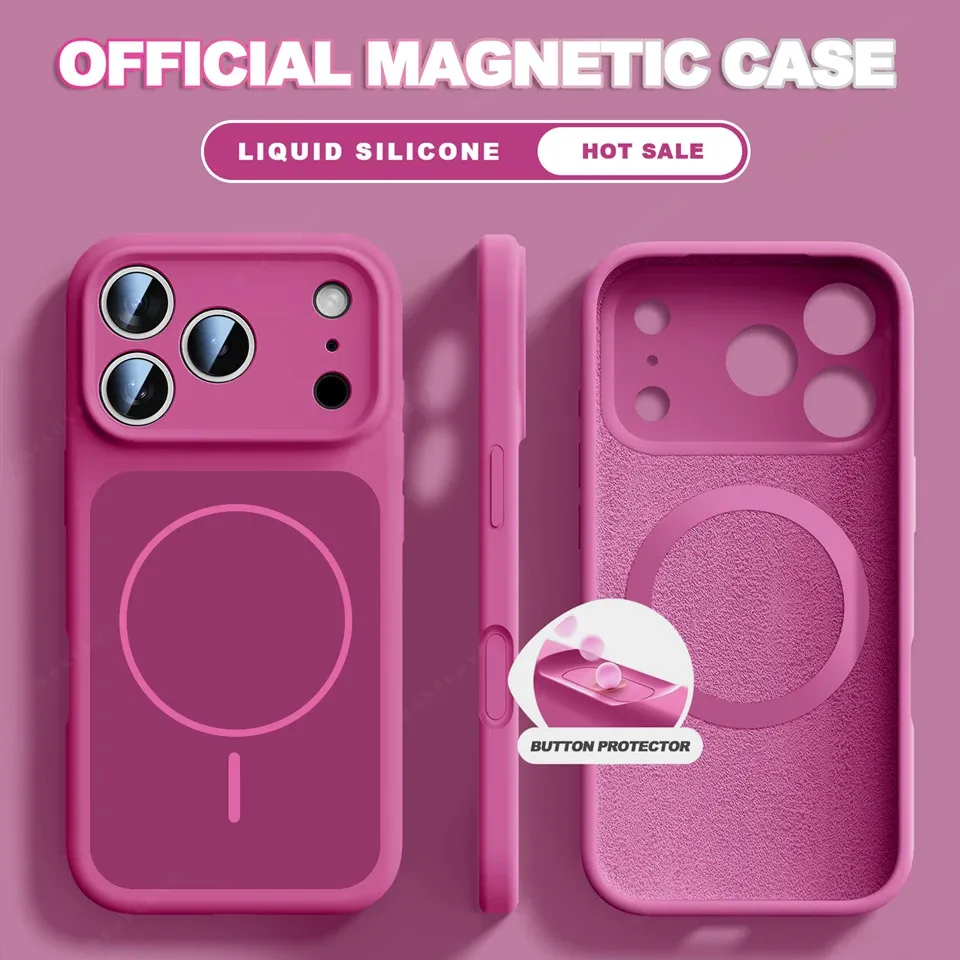 Coque magnétique en silicone liquide compatible MagSafe pour iPhone 13, 14, 15, 16 et 17 (dont iPhone 17 Air) 17