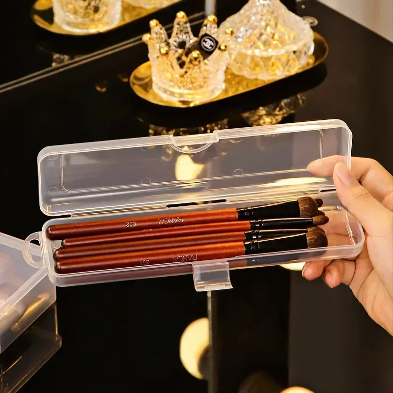 Organisateur portable transparent pour pinceaux de maquillage et crayons à sourcils, avec couvercle 4