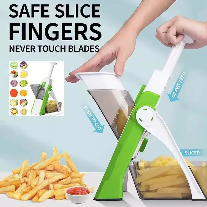 Coupe-légumes manuel 5-en-1 multifonction avec trancheuse, hachoir à pommes de terre et coupe-frites, facile à utiliser 2
