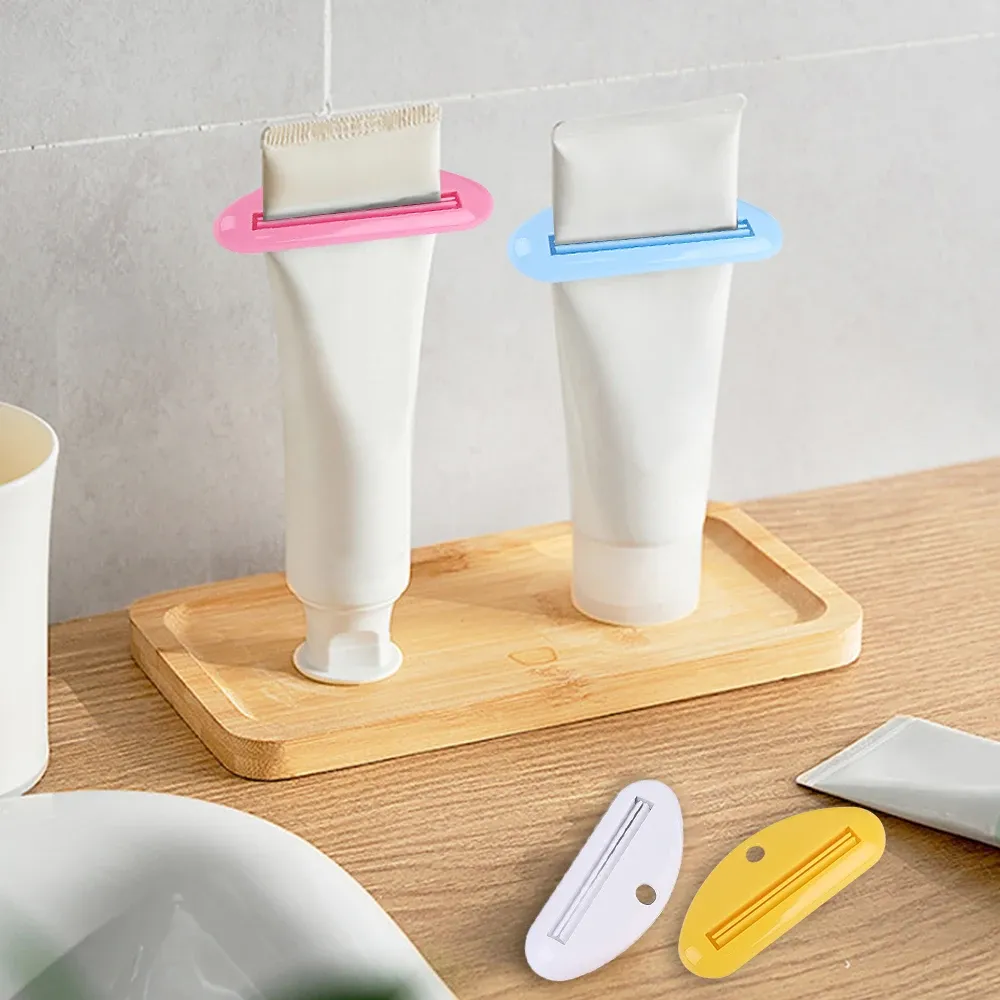 Distributeur de dentifrice en plastique avec clips, support roulant, accessoires de salle de bains 3