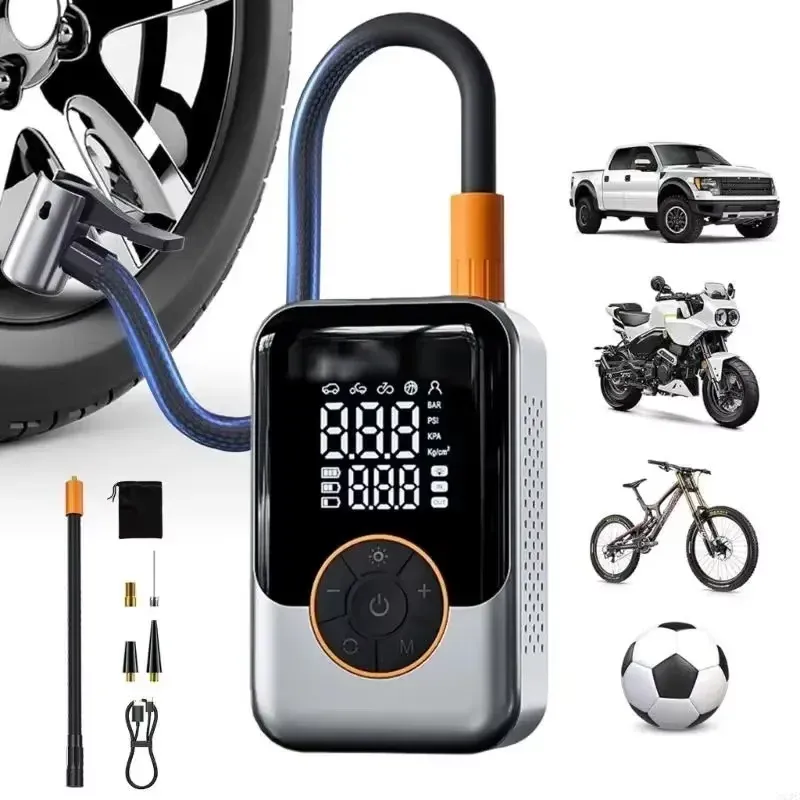 Gonfleur électrique sans fil portable avec écran LCD pour voiture, vélo, moto et ballons
