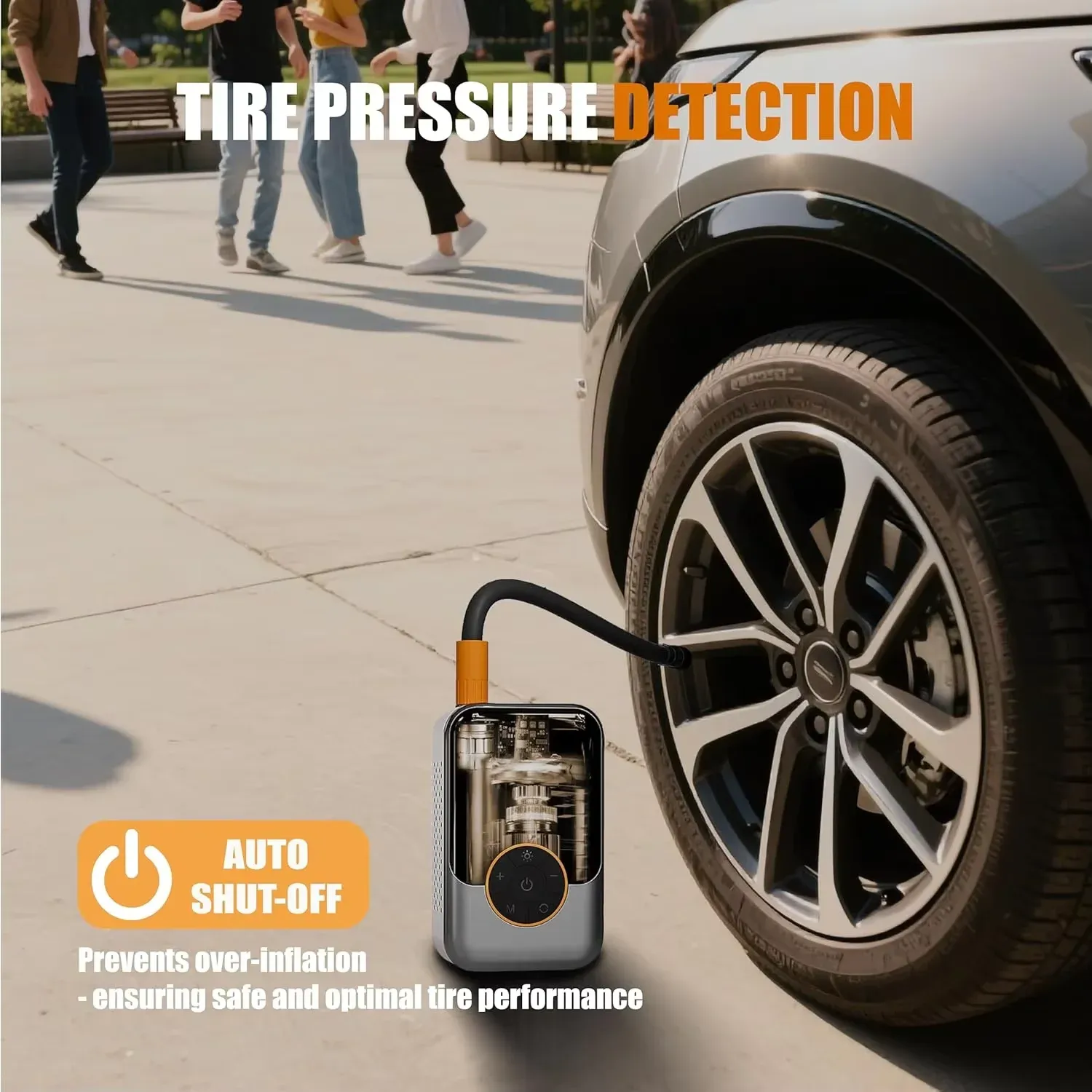 Gonfleur électrique sans fil portable avec écran LCD pour voiture, vélo, moto et ballons 4