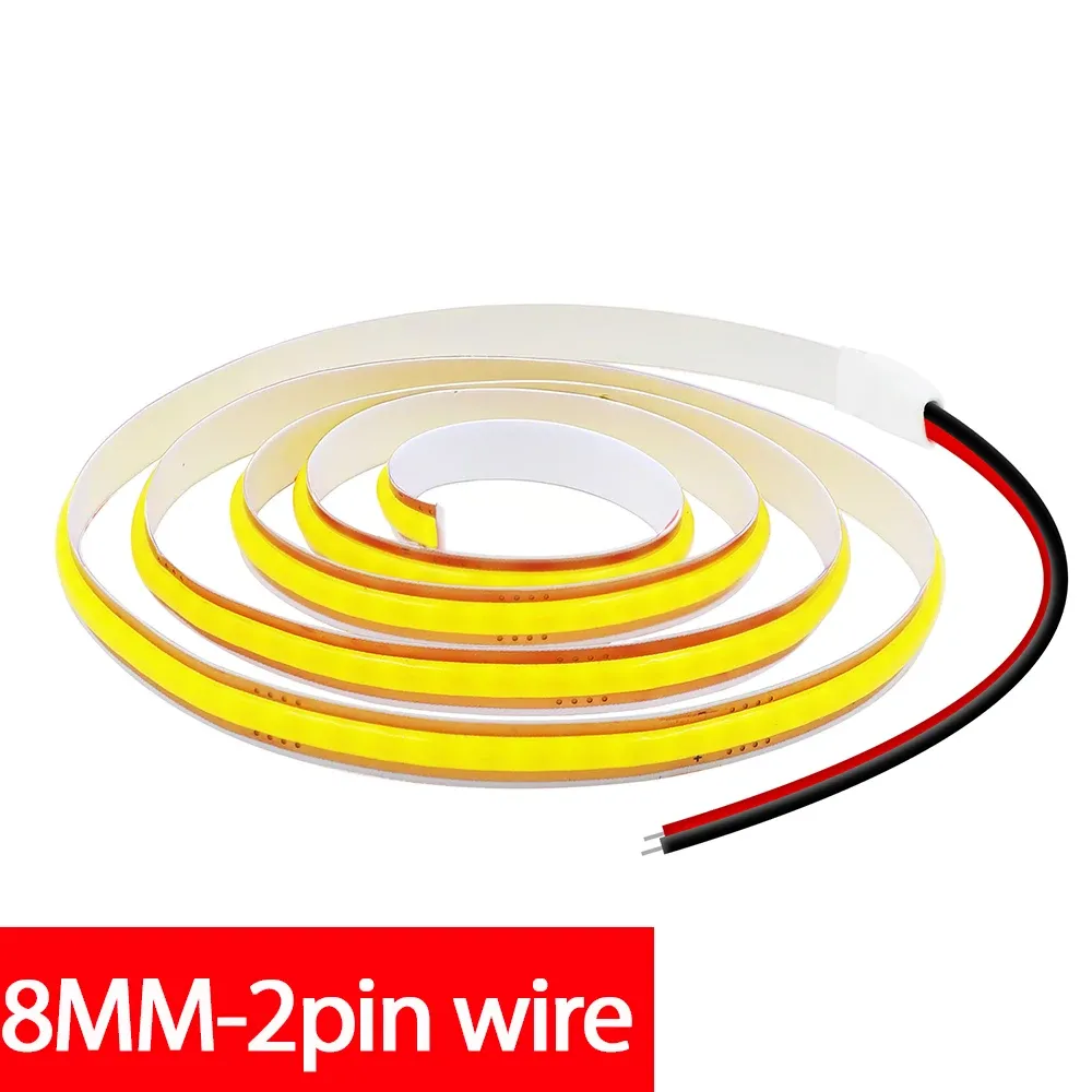 Bande lumineuse LED COB PCB 5 mm / 8 mm, 12 V / 24 V, coupe libre, 400 LED/m, haute densité, fil 2 broches, décoration d'intérieur, blanc chaud naturel 8