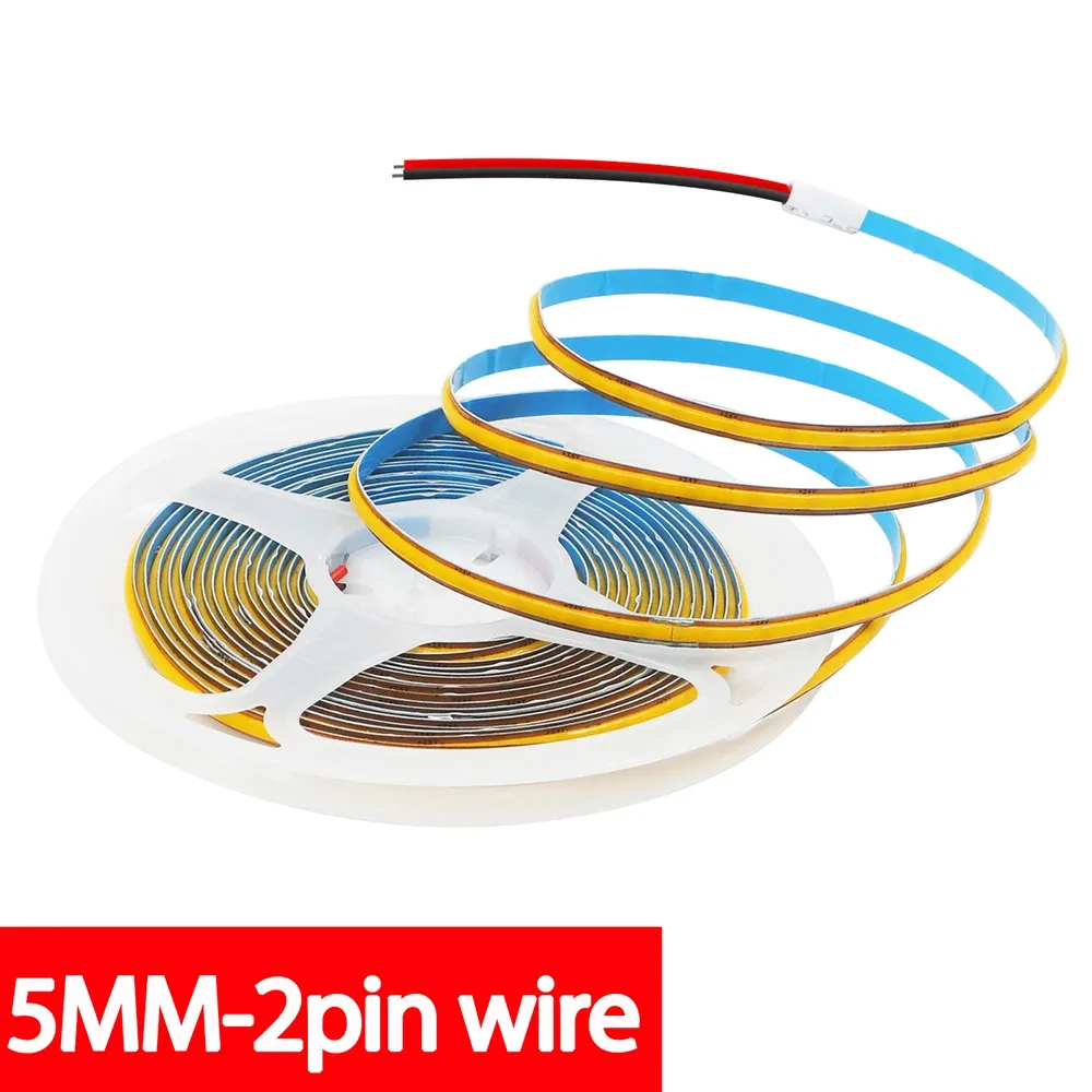 Bande lumineuse LED COB PCB 5 mm / 8 mm, 12 V / 24 V, coupe libre, 400 LED/m, haute densité, fil 2 broches, décoration d'intérieur, blanc chaud naturel 7