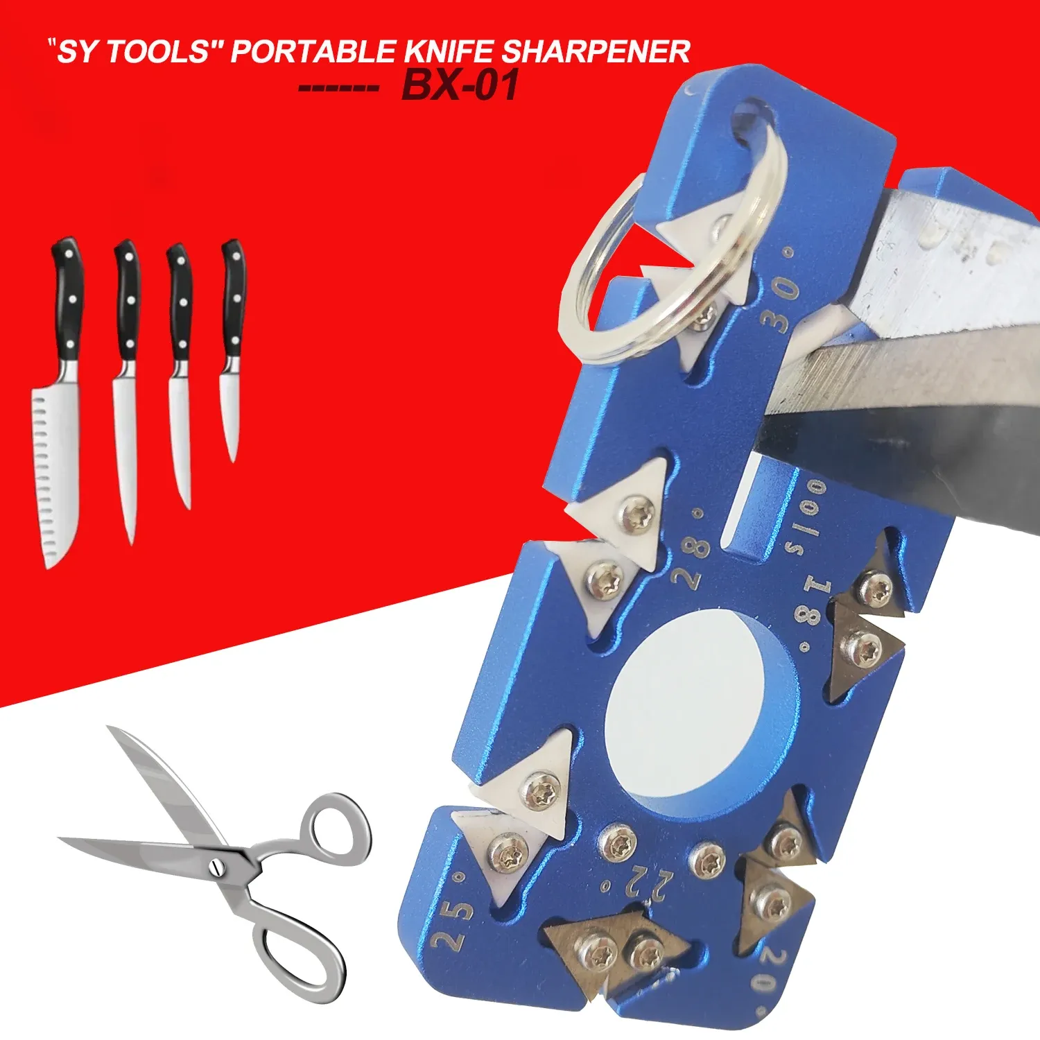 Aiguiseur de couteaux portable à 7 angles réglables (15-30°), céramique et acier au tungstène, alliage d'aluminium, pour couteaux de cuisine et d'extérieur
