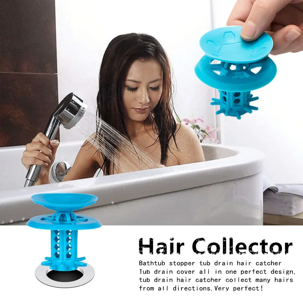 Collecteur de cheveux T·X·M installé dans une baignoire
