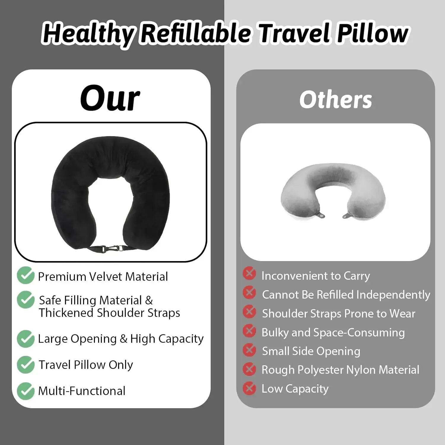 Oreiller de voyage rembourré en tissu Lycra, portable, avec compartiment de rangement pour vêtements et taies d'oreiller 2