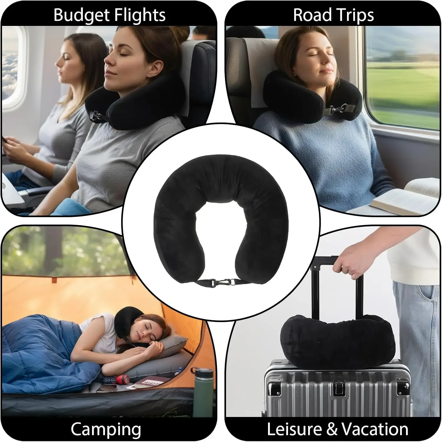 Oreiller de voyage rembourré en tissu Lycra, portable, avec compartiment de rangement pour vêtements et taies d'oreiller 4