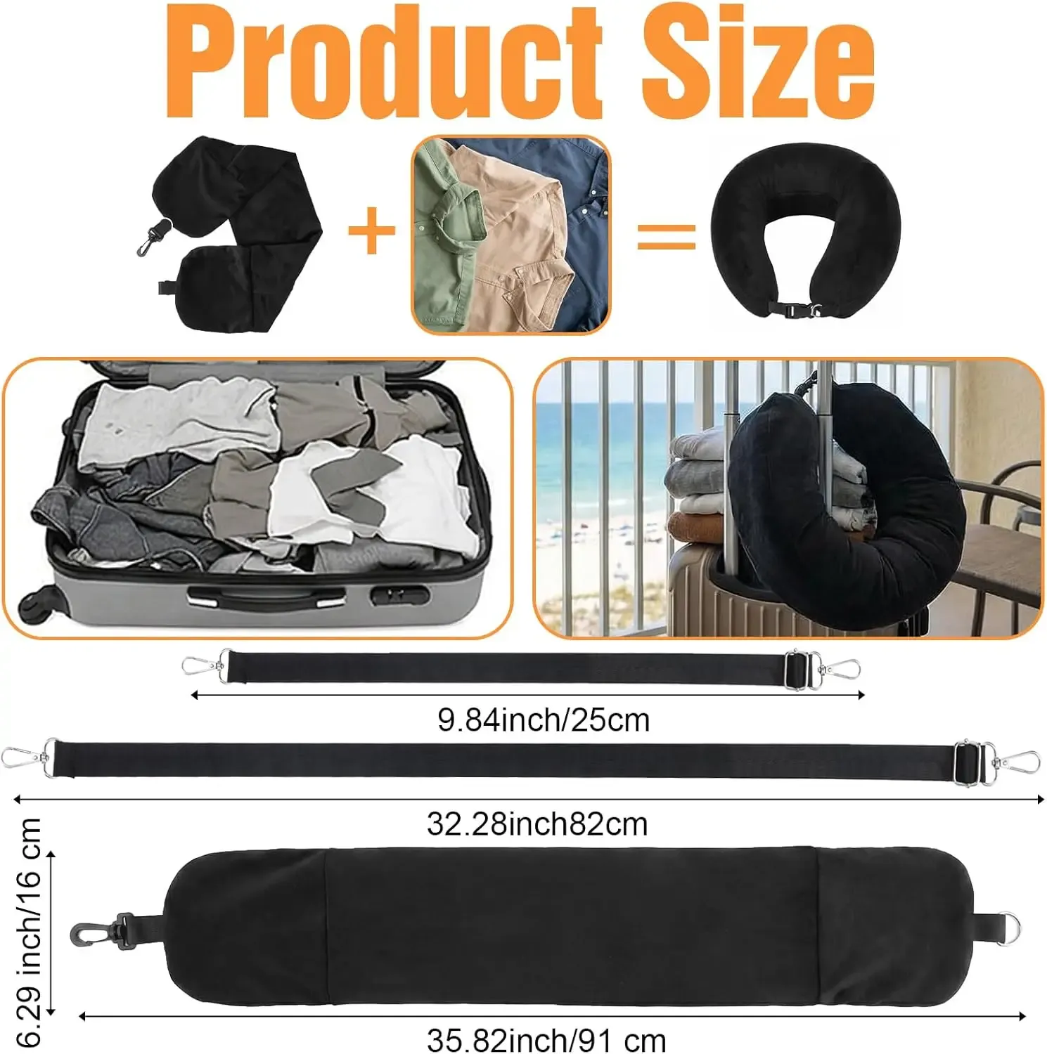 Oreiller de voyage rembourré en tissu Lycra, portable, avec compartiment de rangement pour vêtements et taies d'oreiller 6