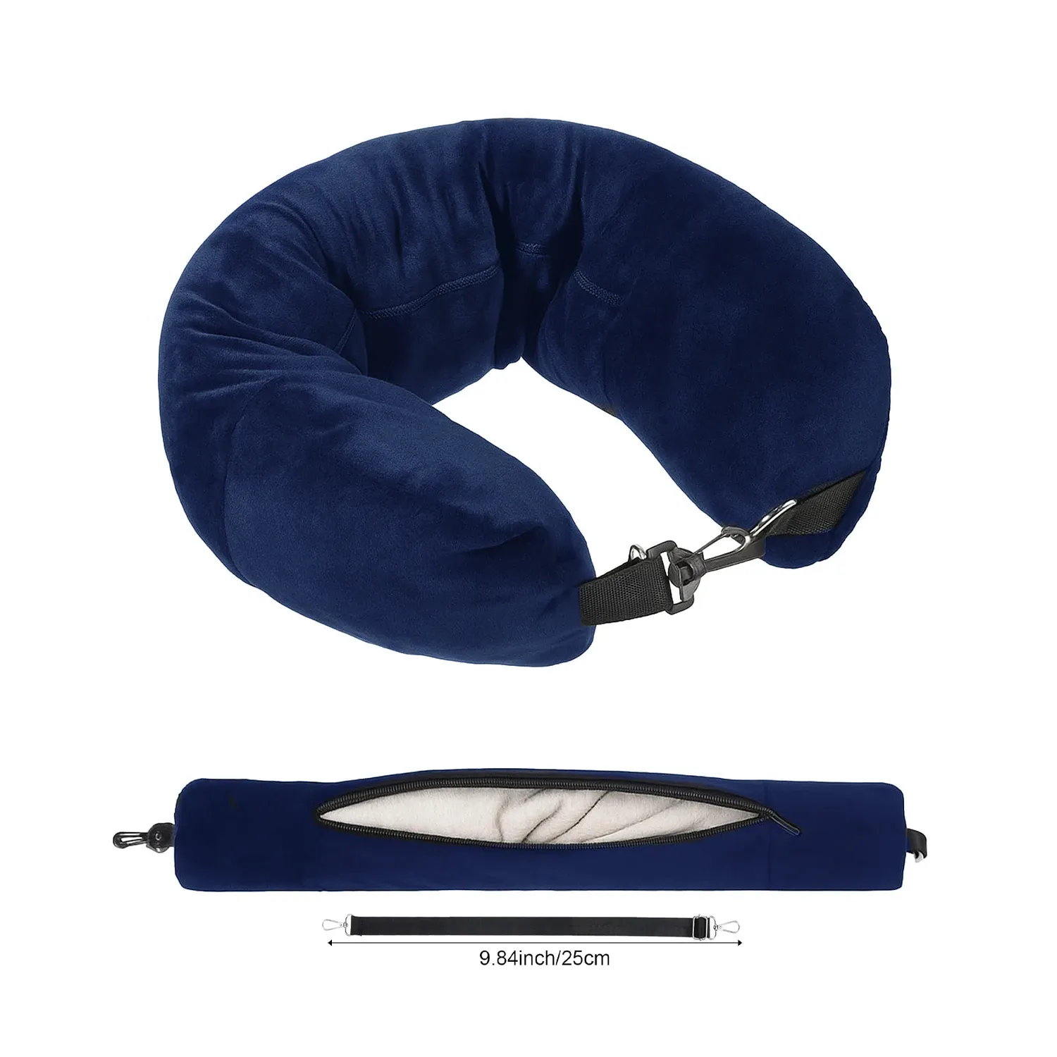 Oreiller de voyage rembourré en tissu Lycra, portable, avec compartiment de rangement pour vêtements et taies d'oreiller 8