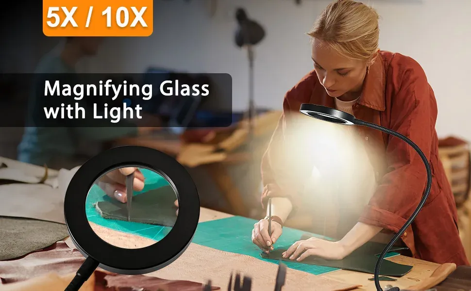 Loupe grossissante avec lumière LED offrant une vue claire et sans distorsion