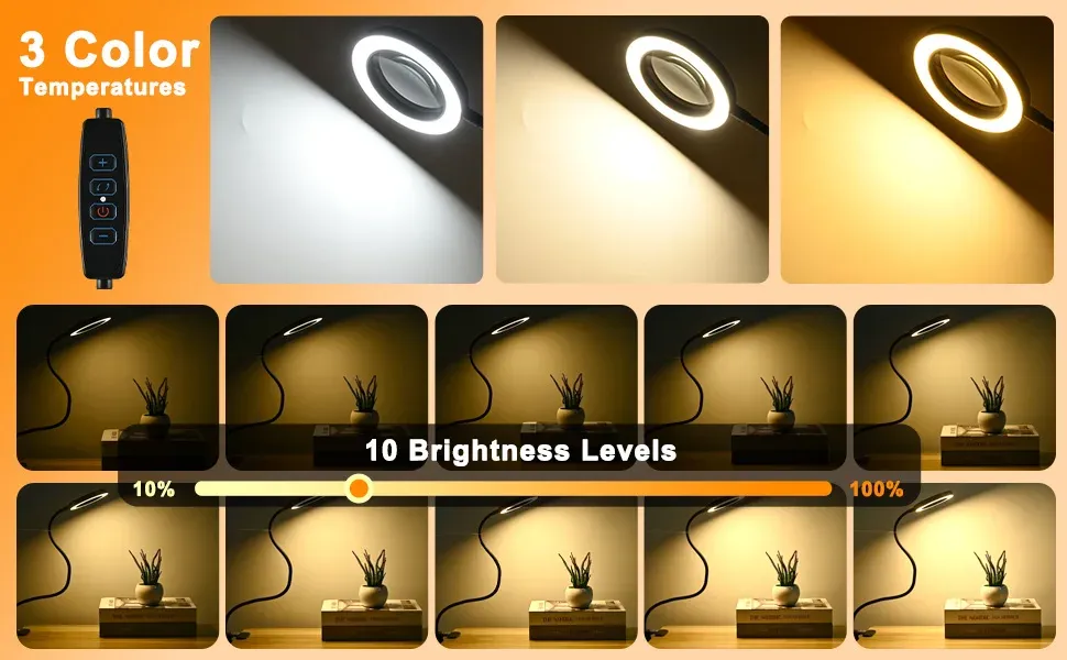 Loupe lumineuse avec trois modes de couleur et réglage de luminosité