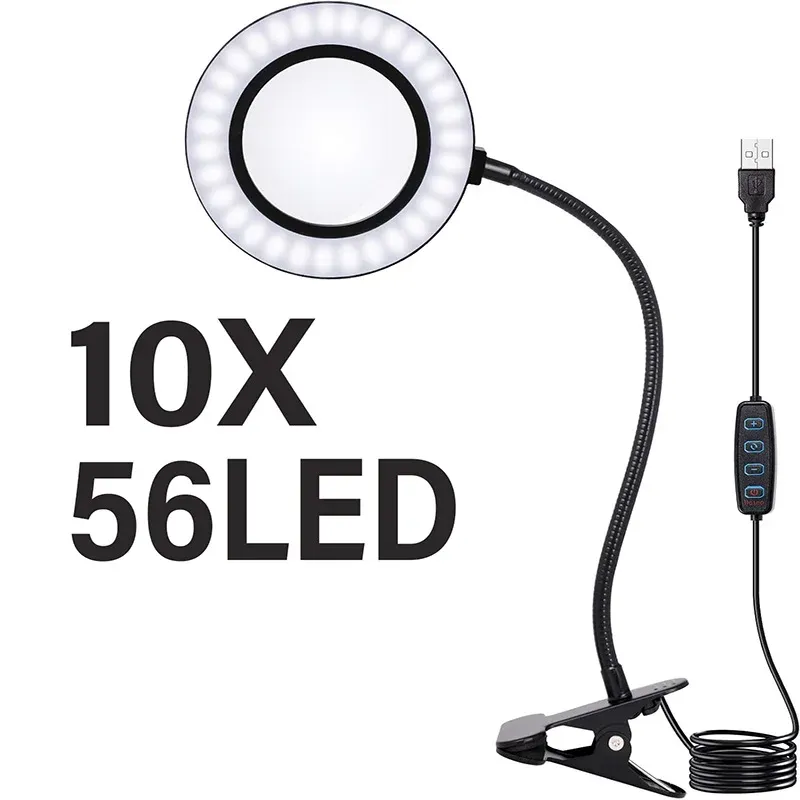 Loupe grossissante 5X/10X avec éclairage LED à 3 couleurs et 10 niveaux de luminosité, 28/56 LED, pour la lecture, l'artisanat, la peinture et les travaux de précision 8