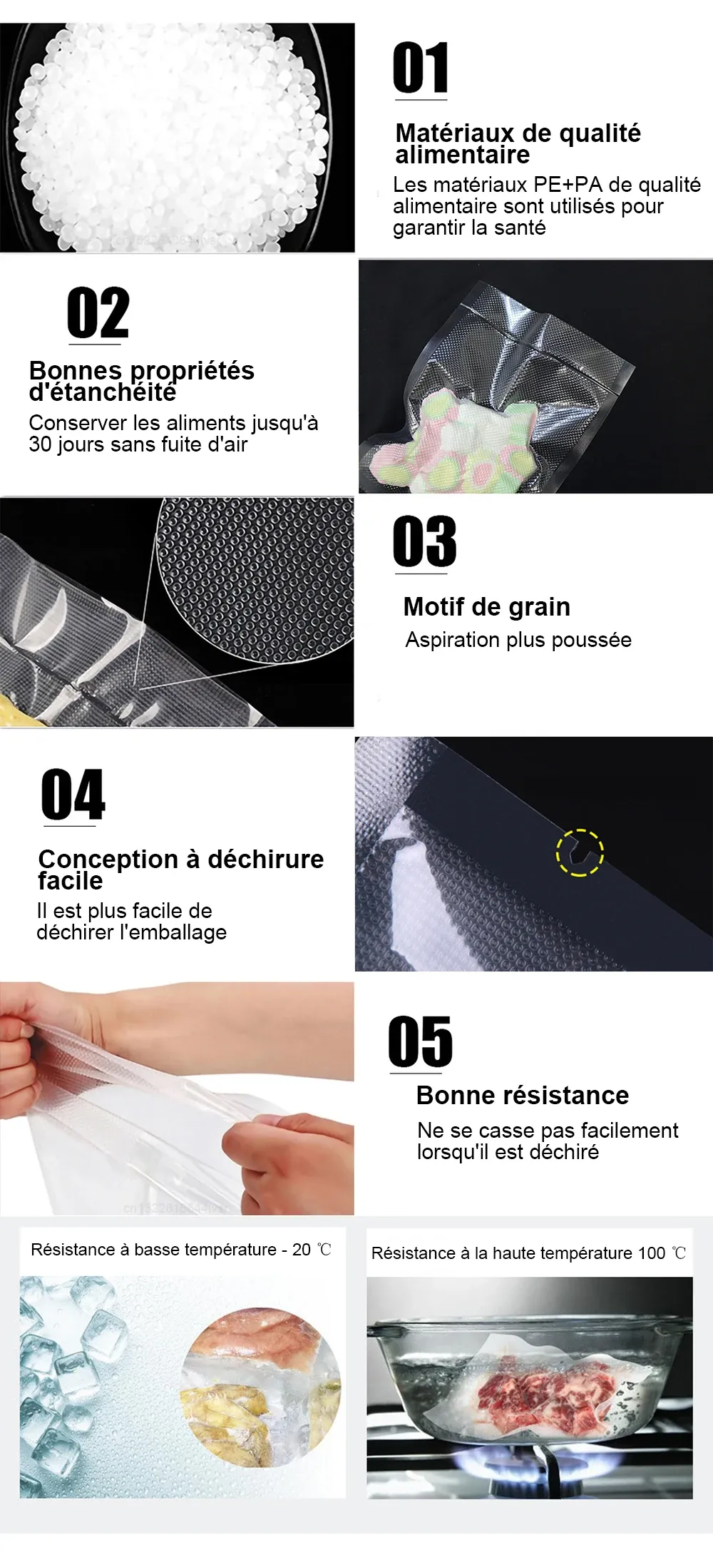 Sacs sous vide pour congélation