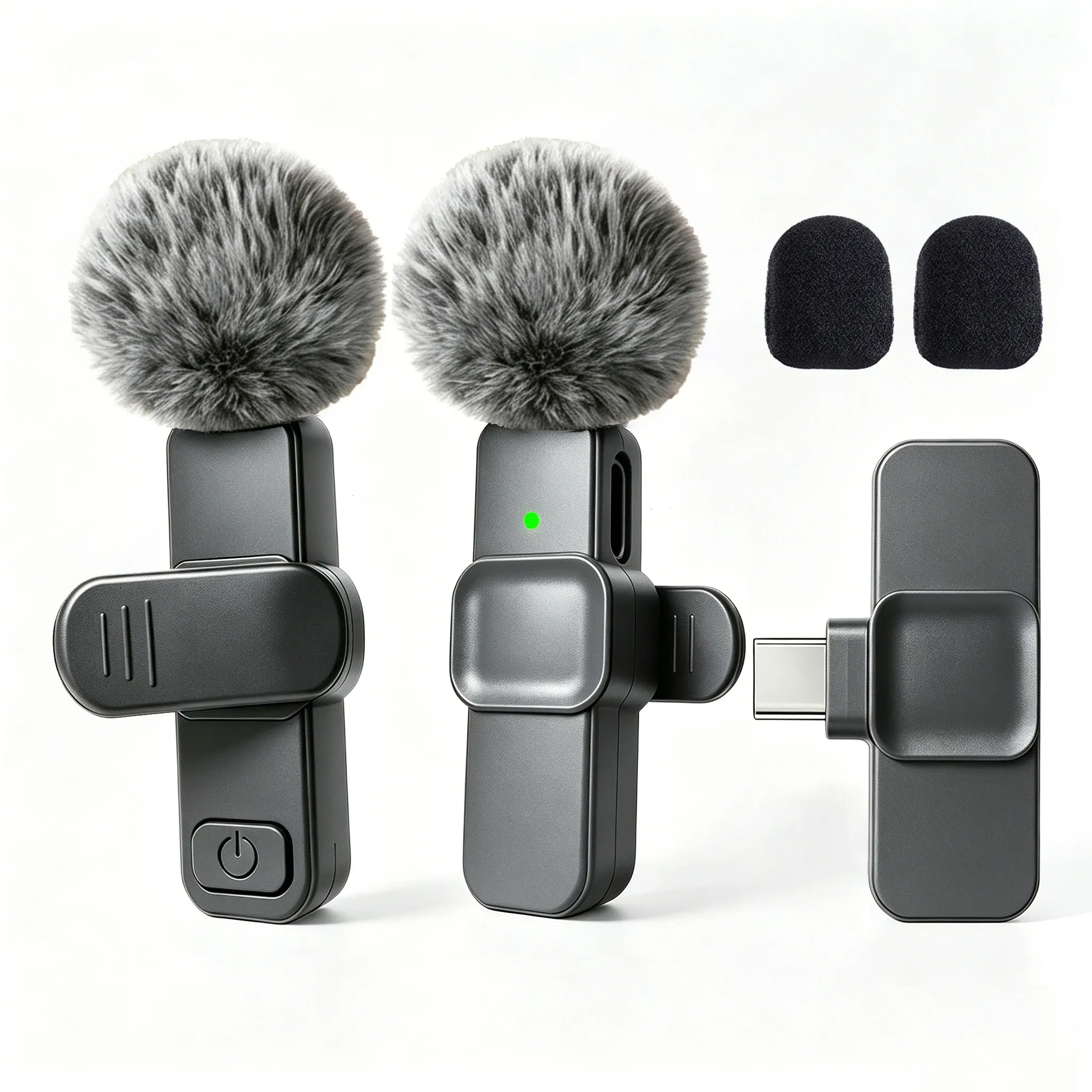 Microphone Lavalier sans Fil USB-C avec Réduction du Bruit et Bonnette Anti-Vent pour Vidéo, Interview, Diffusion en Direct et Vlog
