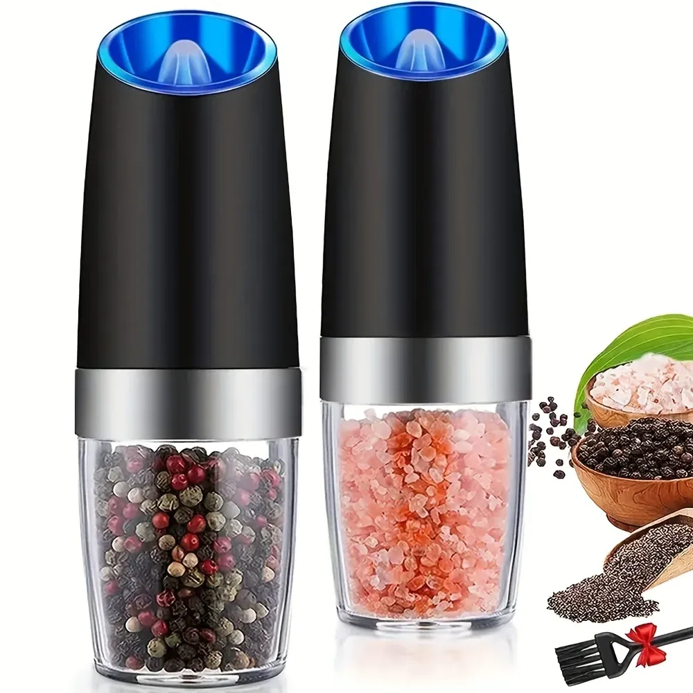 Moulin à poivre et sel électrique rechargeable à une main, réglage de la finesse, éclairage LED (piles non incluses) - Image 1