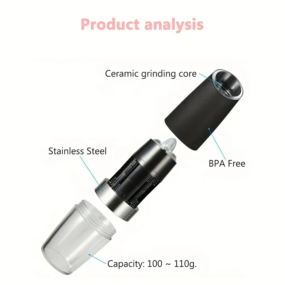 Moulin à poivre et sel électrique rechargeable à une main, réglage de la finesse, éclairage LED (piles non incluses) 4