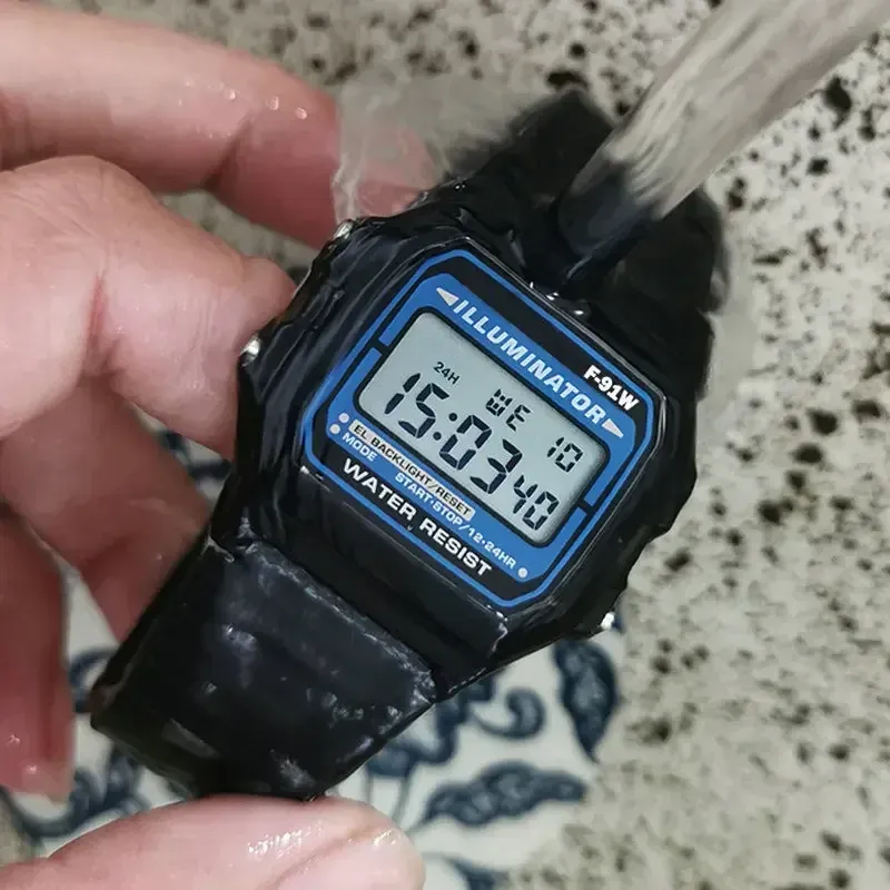 Montre numérique F91W unisexe à LED, montre-bracelet électronique étanche de sport, montre militaire, horloge 3