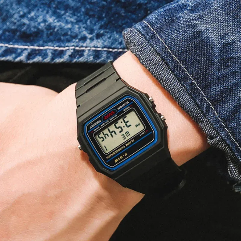 Montre numérique F91W unisexe à LED, montre-bracelet électronique étanche de sport, montre militaire, horloge 4