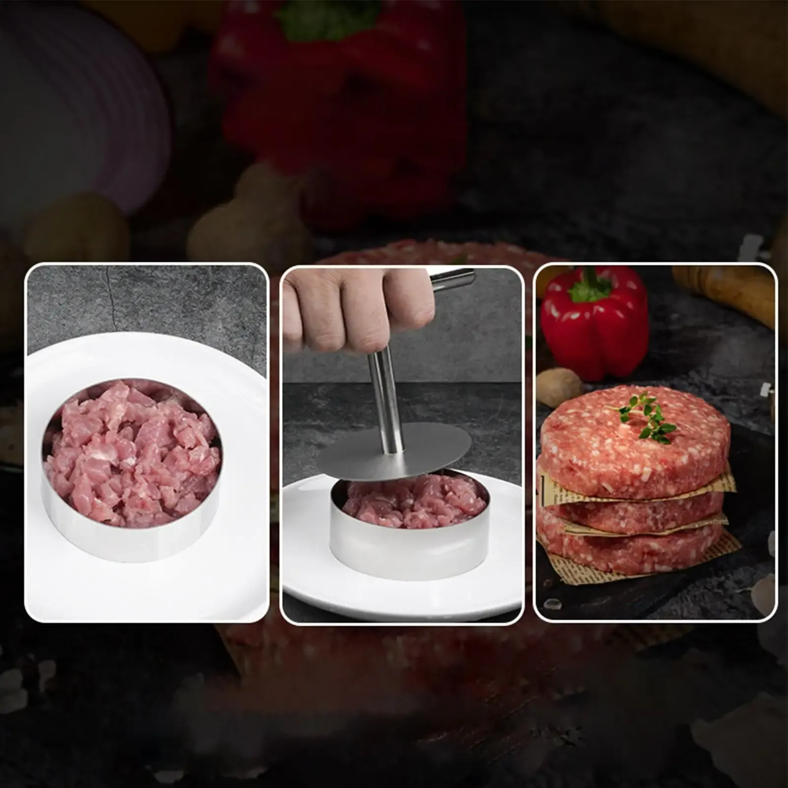 Presse à hamburgers antiadhésive en acier inoxydable, outil de pressage et de compactage pour grillades 5
