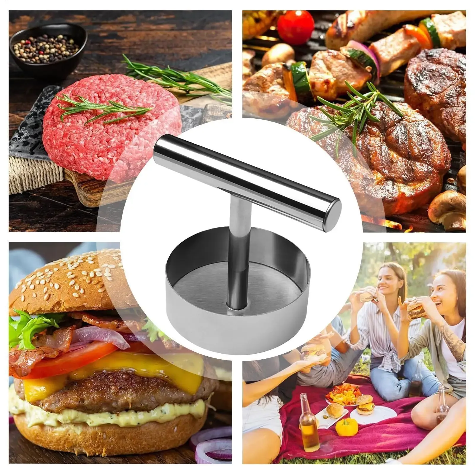 Presse à hamburgers antiadhésive en acier inoxydable, outil de pressage et de compactage pour grillades 6