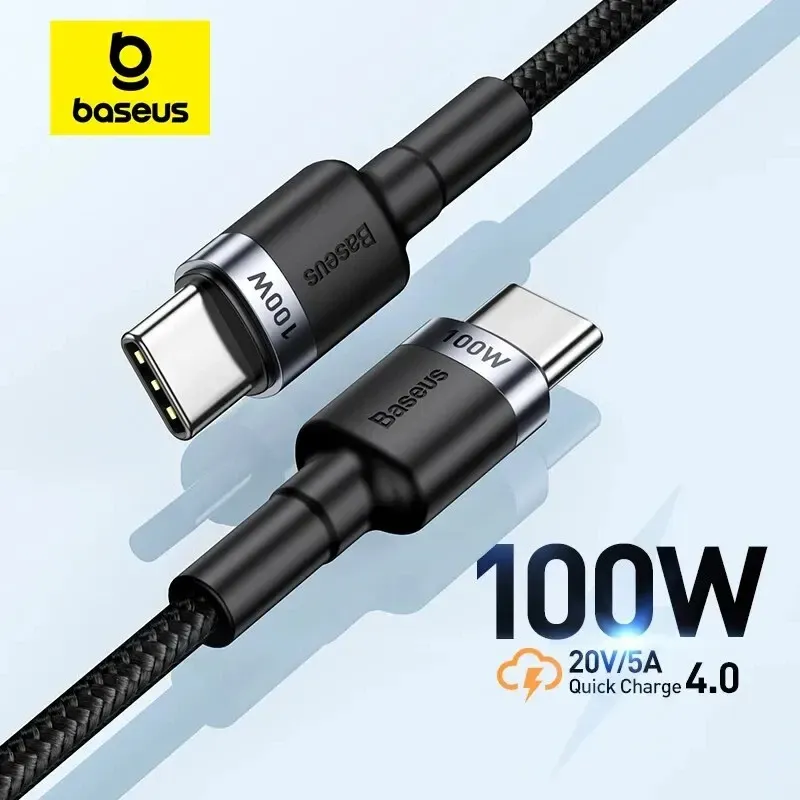 Câble Baseus USB Type-C vers USB-C 100 W / 5 A PD, câble de charge rapide pour iPhone 17, iPhone 16 Pro Max, MacBook, Xiaomi et Samsung