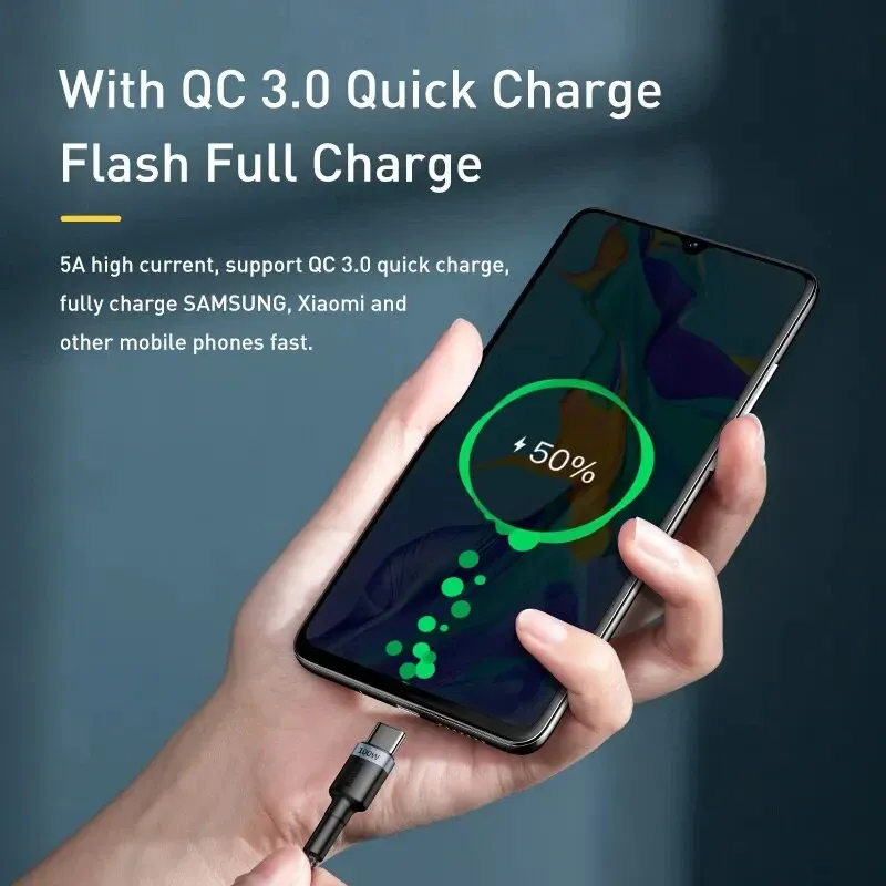 Câble Baseus USB Type-C vers USB-C 100 W / 5 A PD, câble de charge rapide pour iPhone 17, iPhone 16 Pro Max, MacBook, Xiaomi et Samsung 3