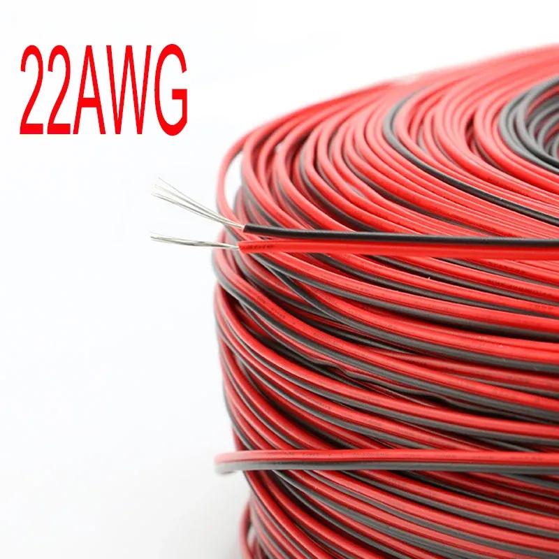 Fil électrique bipolaire en cuivre étamé, 18/20/22/24/26 AWG, câble d'extension isolé en PVC pour bandes LED, rouge et noir 2