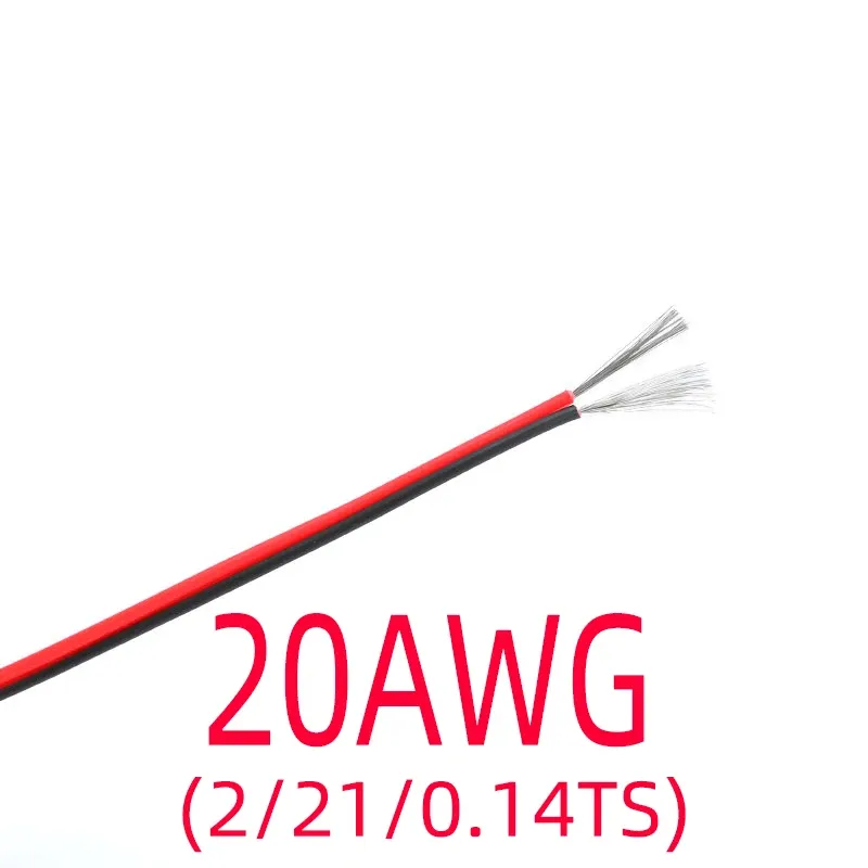 Fil électrique bipolaire en cuivre étamé, 18/20/22/24/26 AWG, câble d'extension isolé en PVC pour bandes LED, rouge et noir 5