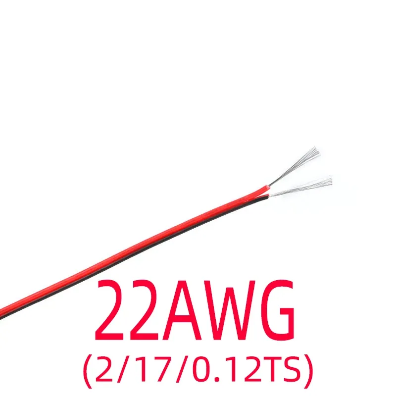 Fil électrique bipolaire en cuivre étamé, 18/20/22/24/26 AWG, câble d'extension isolé en PVC pour bandes LED, rouge et noir 6