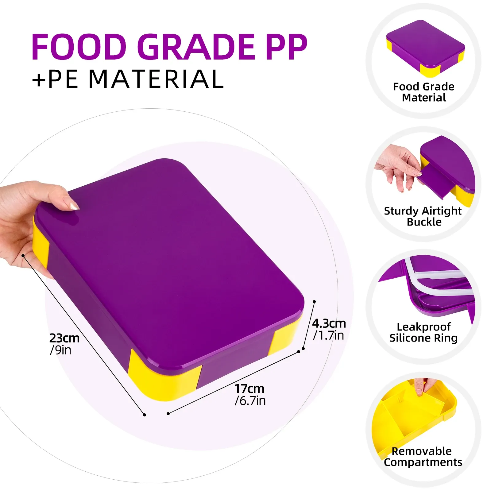 Boîte à déjeuner Bento à 4 compartiments pour enfants et adultes, idéale pour l'école ou la garderie 2