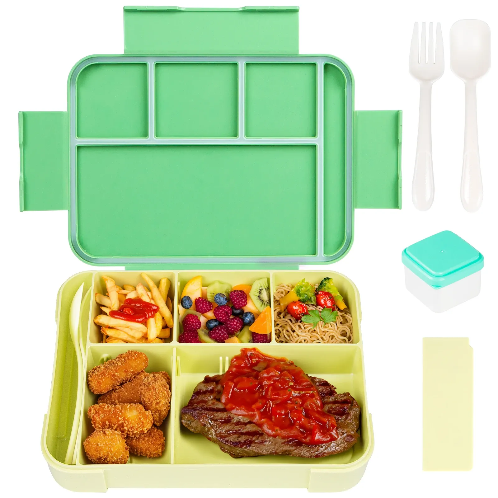 Boîte à déjeuner Bento à 4 compartiments pour enfants et adultes, idéale pour l'école ou la garderie 6
