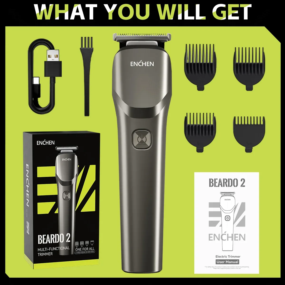 ENCHEN Beardo 2 Tondeuse électrique pour cheveux, rechargeable, à connectique USB-C, pour hommes 5