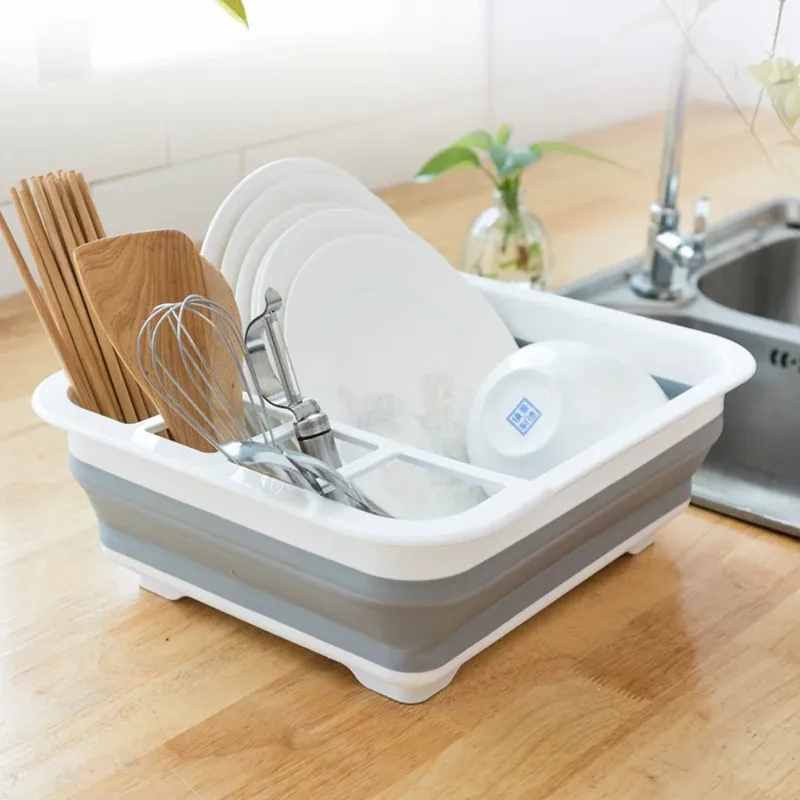 Égouttoir à vaisselle pliable en situation