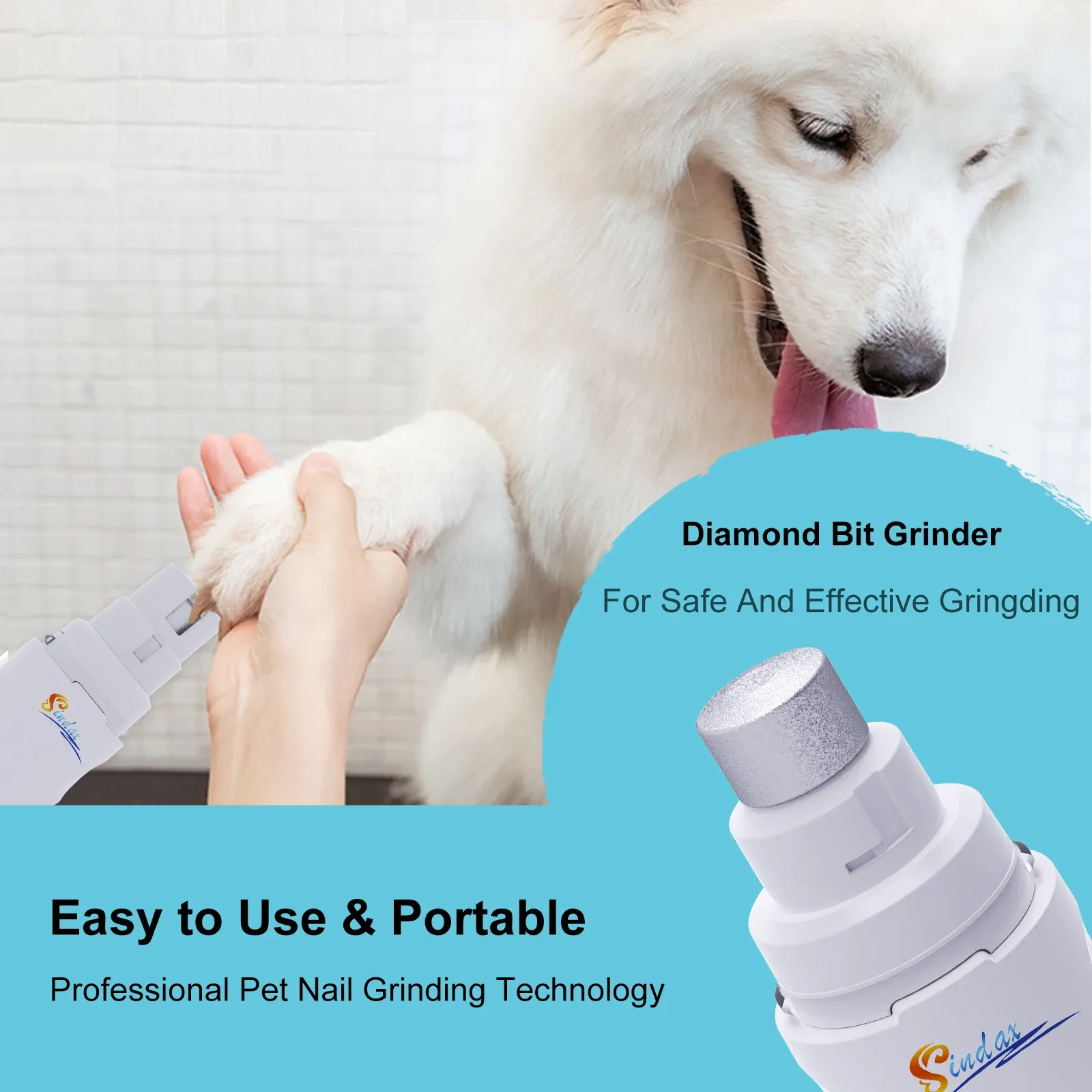 Broyeur à ongles électrique rechargeable par USB pour animaux de compagnie, silencieux, 2 vitesses 4