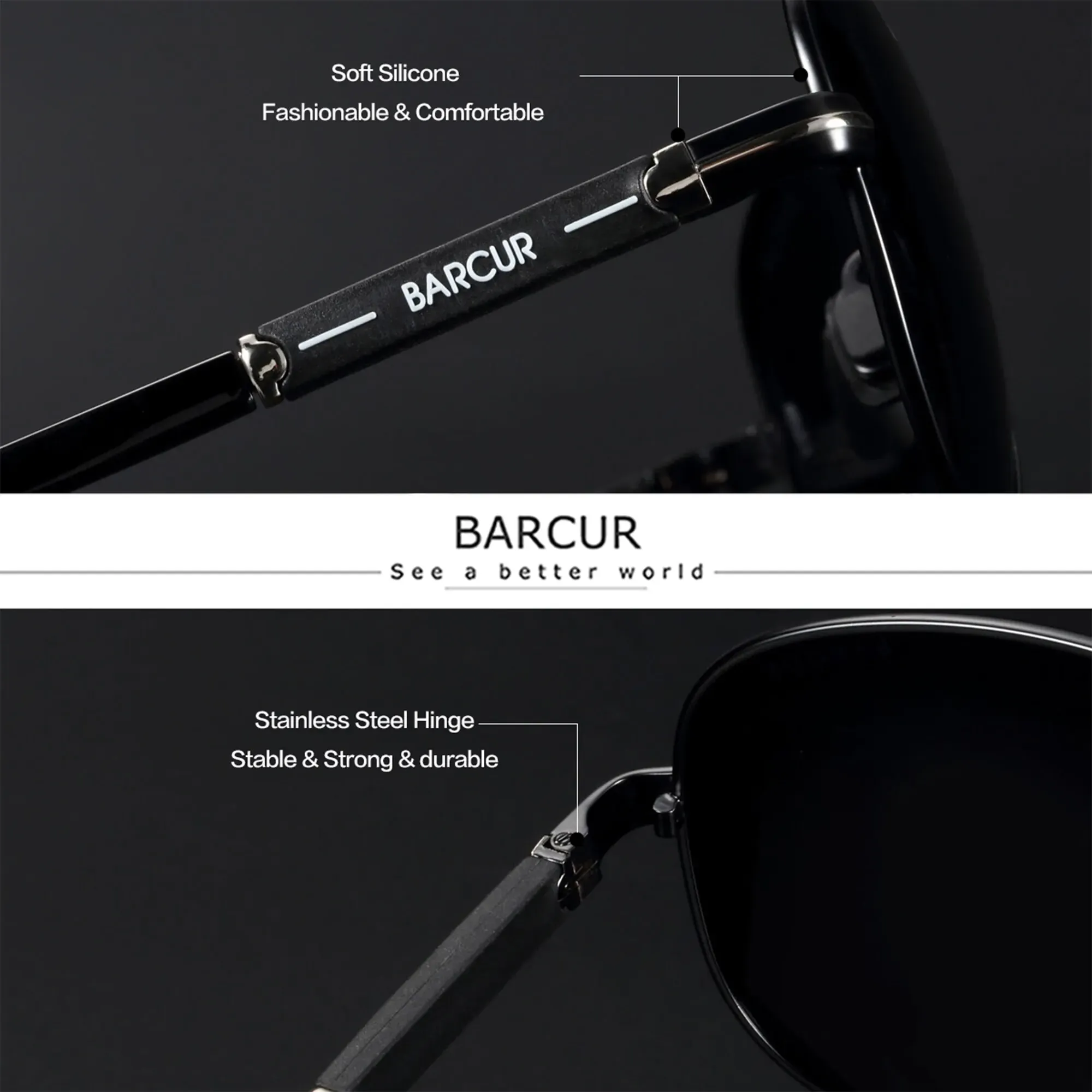 BARCUR - Lunettes de soleil pilotes polarisées pour hommes 3