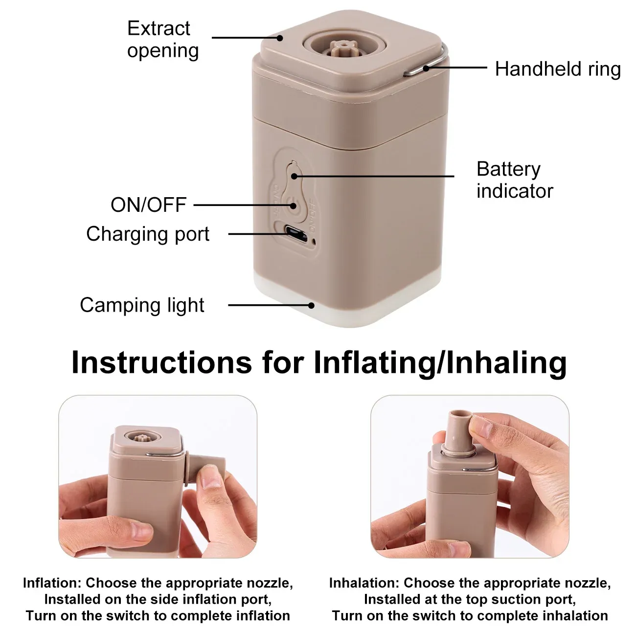 Mini pompe à air électrique portable pour gonflables, rechargeable via USB-C, gonflage et dégonflage rapides pour bouées de piscine et matelas pneumatiques, 1 pièce 5
