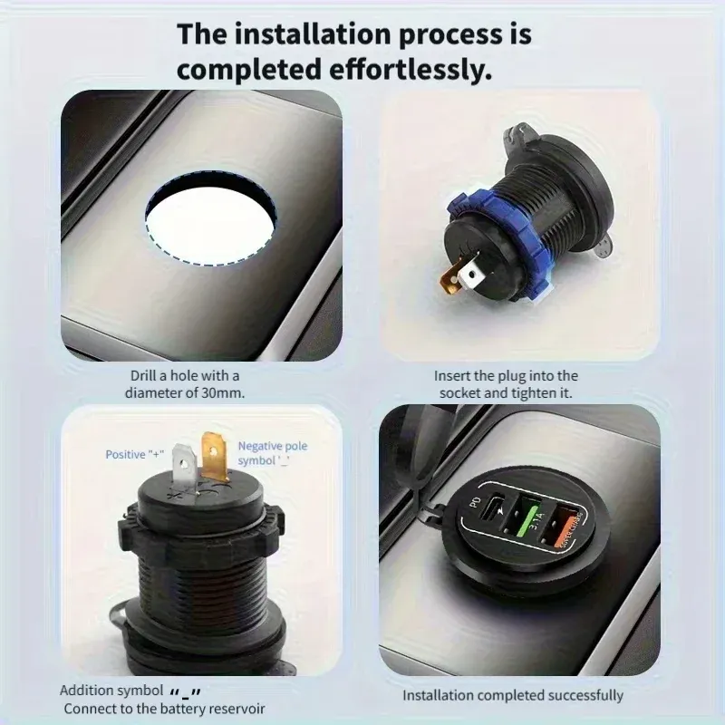 Chargeur de voiture 4 ports USB avec Power Delivery et Quick Charge 3.0, voltmètre intégré, prise allume-cigare 12 V/24 V, étanche pour voiture et bateau 5