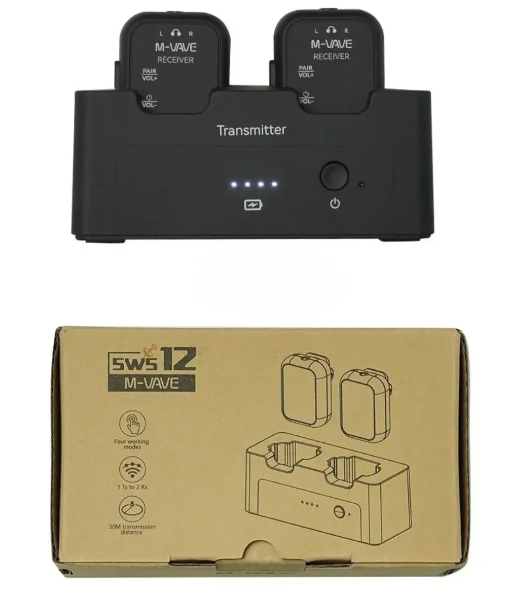 M-VAVE WP-12 Système de monitoring in-ear sans fil 2,4 GHz, émetteur-récepteur audio stéréo/mono rechargeable 6