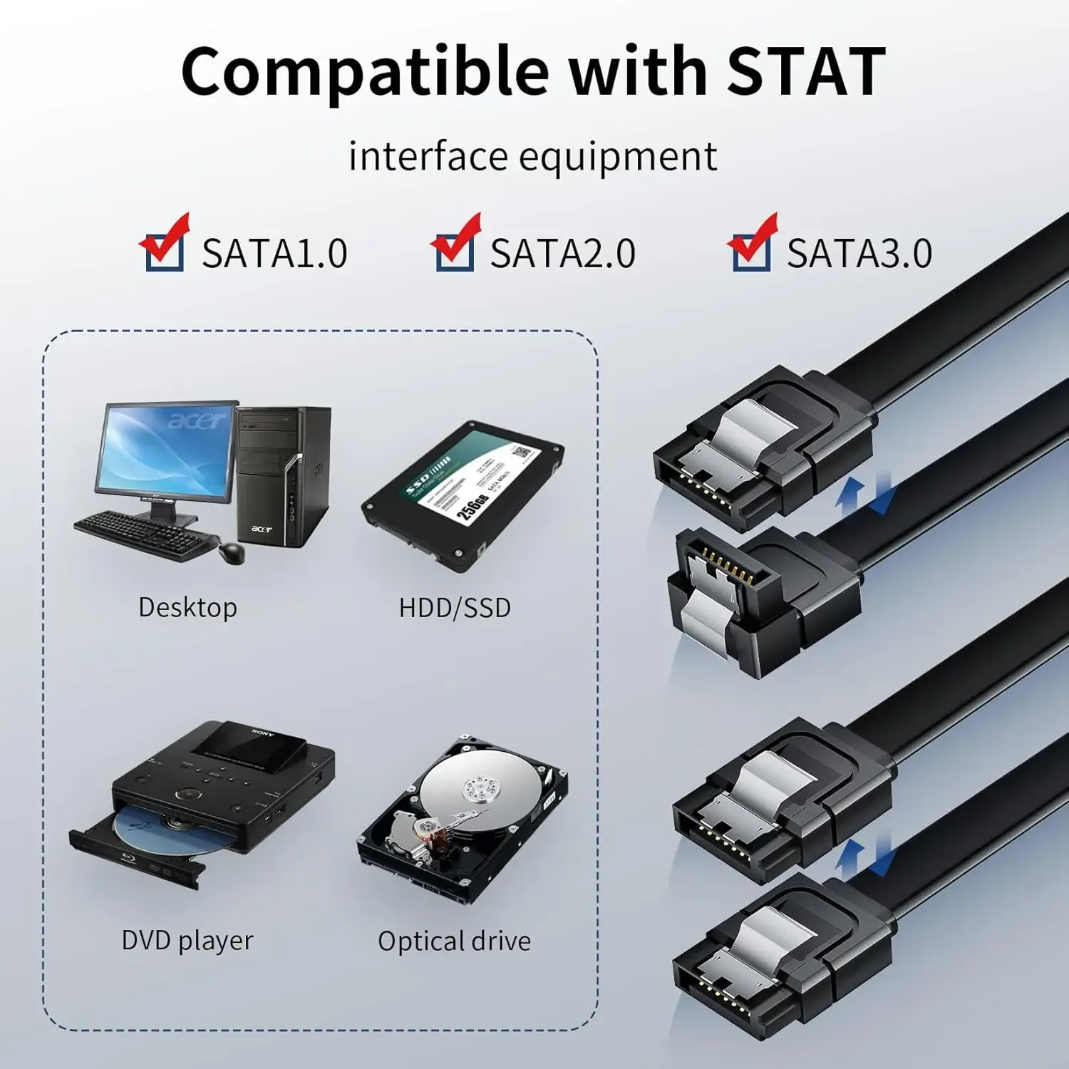 Câble de données SATA 3.0 6 Gb/s pour SSD et disque dur, transmission rapide pour SATA III, HDD, SSD et lecteur CD/graveur de bureau 3