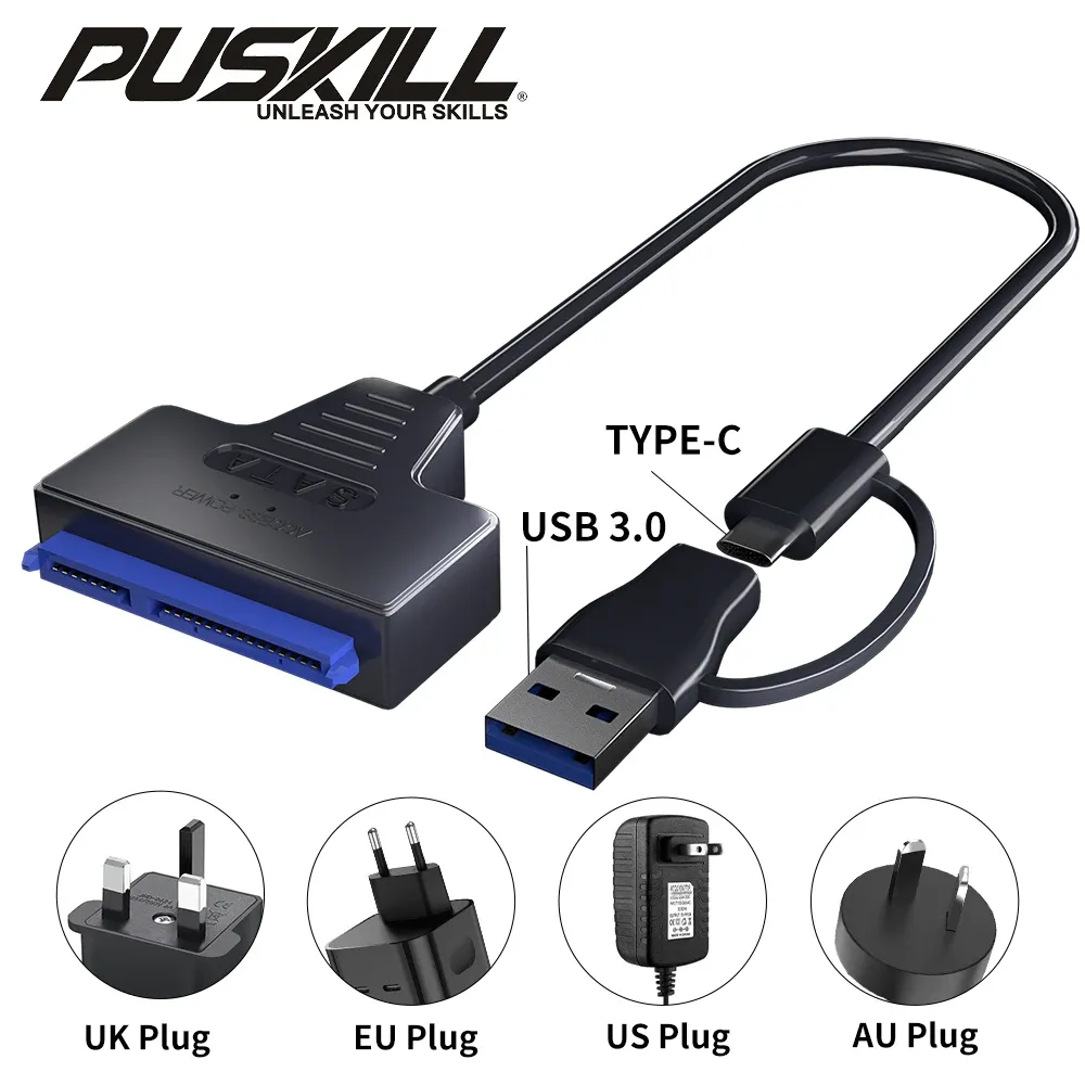 Adaptateur USB 3.0 vers SATA / Type-C SMiCable pour disques durs 2,5 et 3,5 pouces avec alimentation 12 V 1