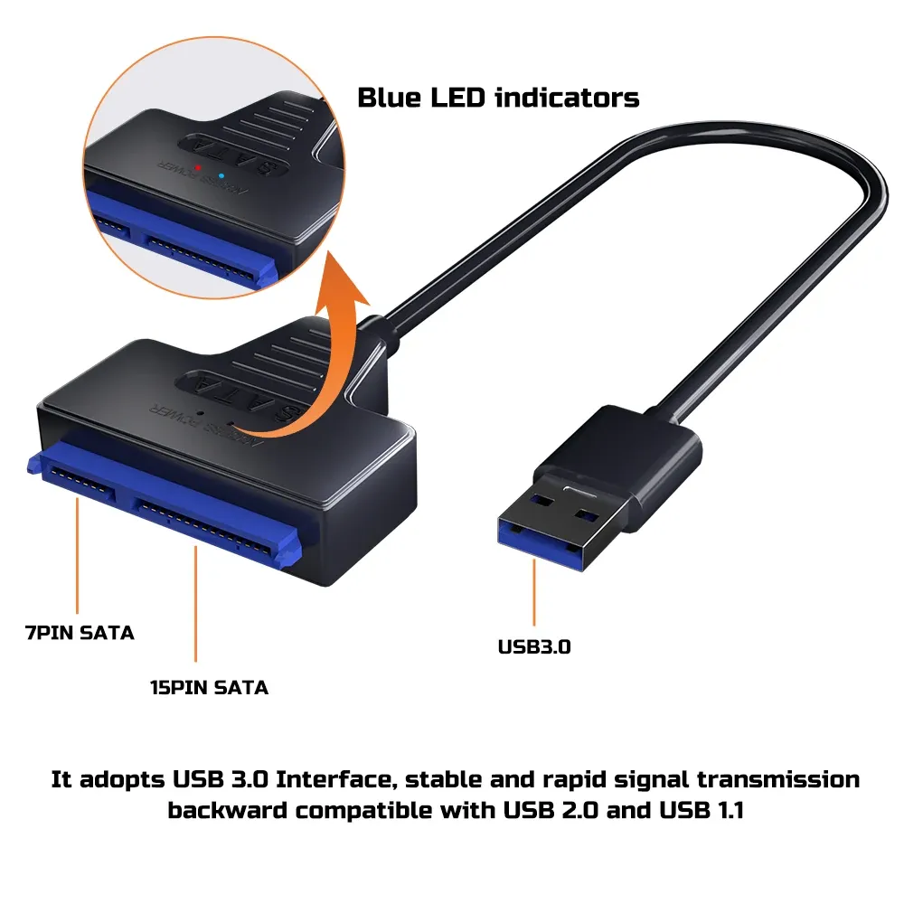 Adaptateur USB 3.0 vers SATA / Type-C SMiCable pour disques durs 2,5 et 3,5 pouces avec alimentation 12 V 4