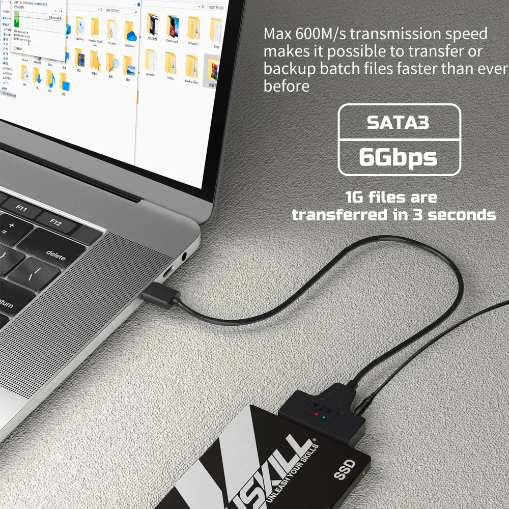Adaptateur USB 3.0 vers SATA / Type-C SMiCable pour disques durs 2,5 et 3,5 pouces avec alimentation 12 V 5