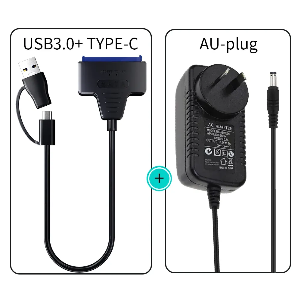 Adaptateur USB 3.0 vers SATA / Type-C SMiCable pour disques durs 2,5 et 3,5 pouces avec alimentation 12 V 14
