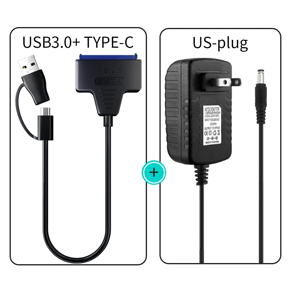Adaptateur USB 3.0 vers SATA / Type-C SMiCable pour disques durs 2,5 et 3,5 pouces avec alimentation 12 V 8